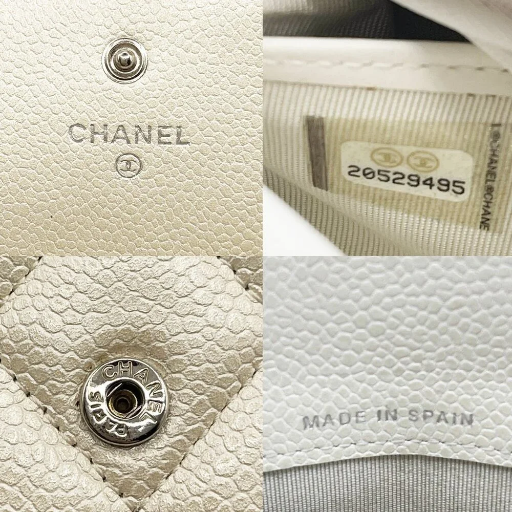 Authentic CHANEL CC Classic Timeless Caviar Flap Wallet on Chain Purse White Bag - Picture 10 of 15